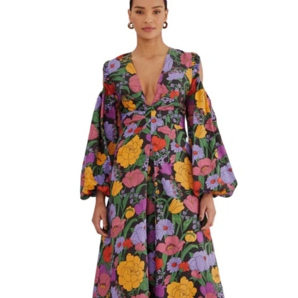 FARM RIO Black Bucolic Garden Cut Out Maxi Dress (S) - Picture 5 of 7